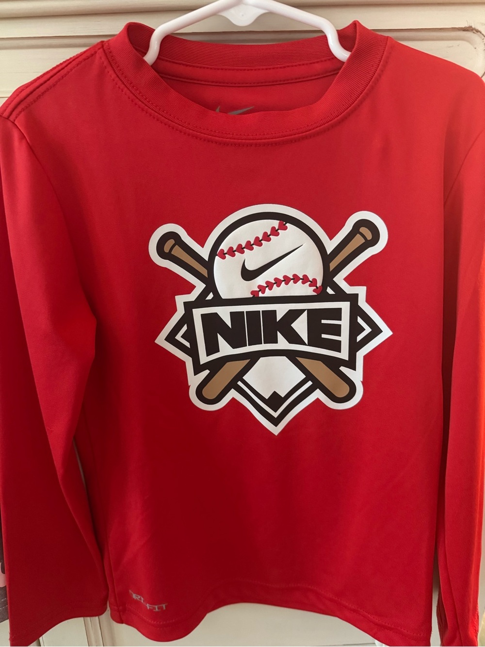Nike Red Long-Sleeve Baseball Graphic Tee for Kids